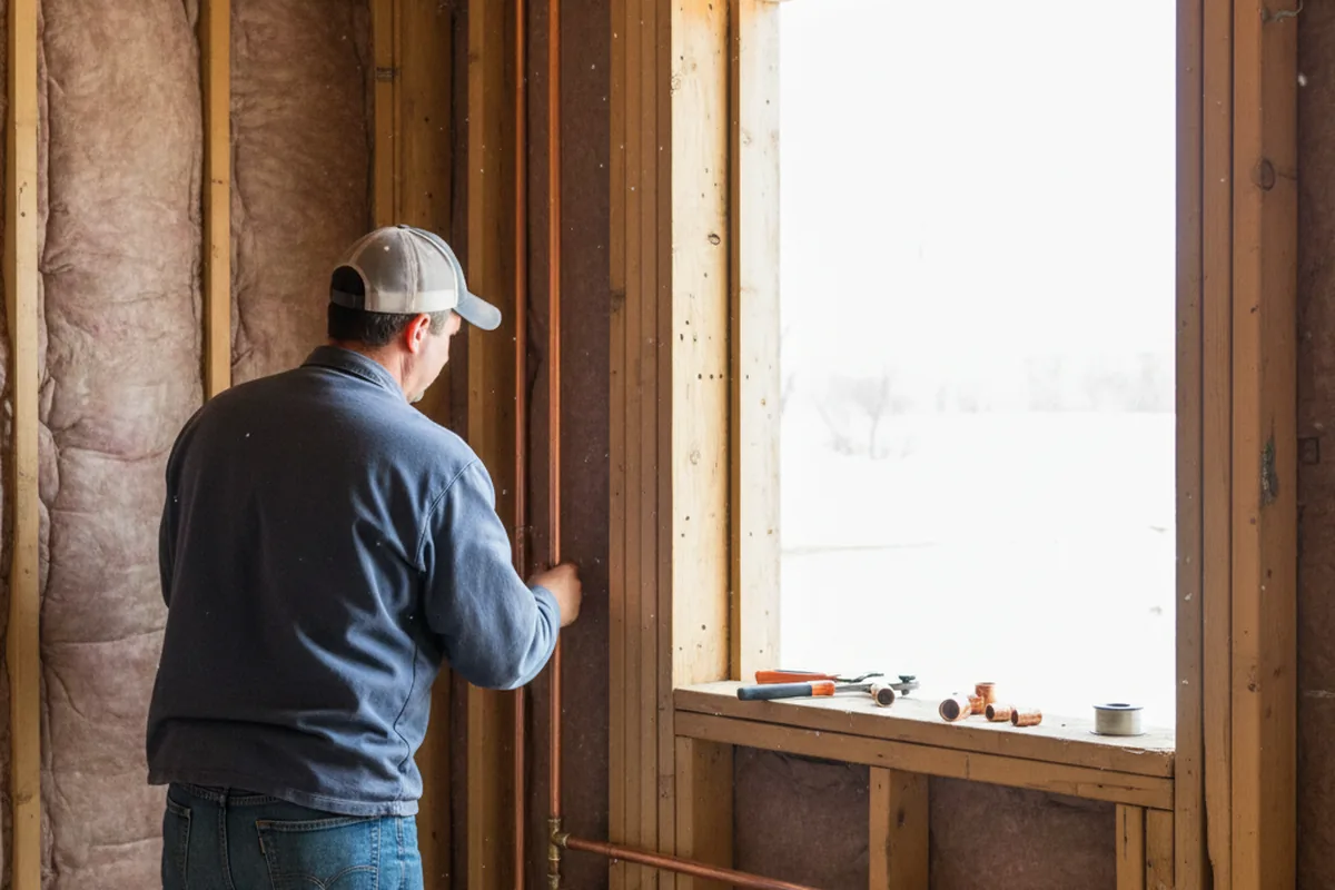 Licensed plumber running new copper supply lines in a Louvale home