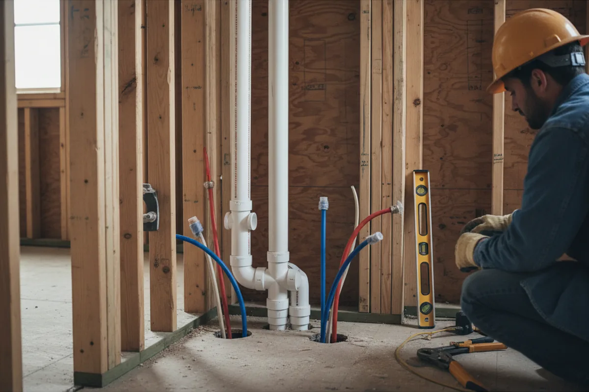 Drain and supply rough-in during Leak Detection in Louvale